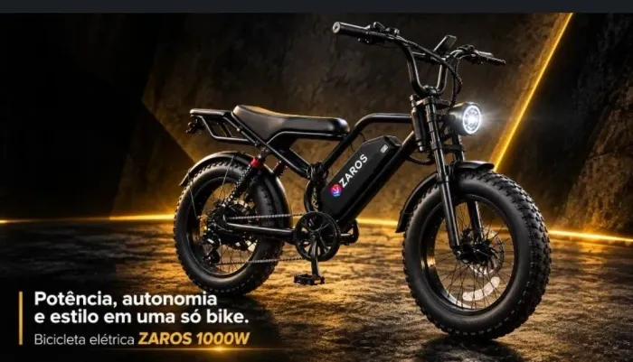 Promoção Bicicleta Bike Eletrica Zaros K13 / 1000W / 20" / 48V / 32Km/h - Preto