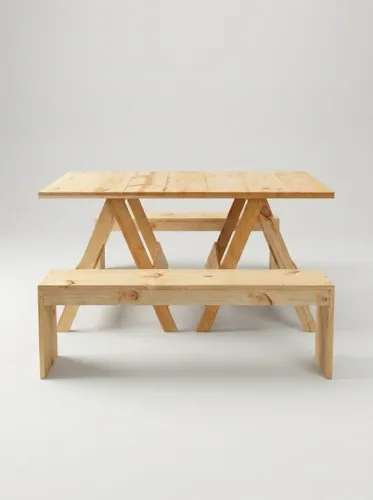 Mesa de Madeira com Bancos 4 lugares Modelo Cavalete ( 15 unidades)