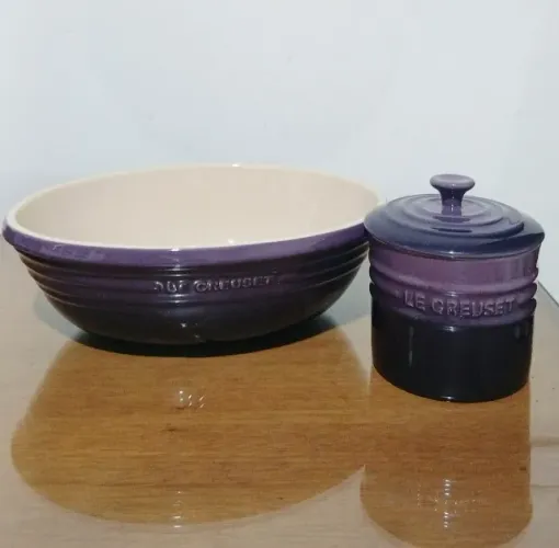Set Bowl Oval C/ Borda & Pote Condimentos Púrpura Le Creuset