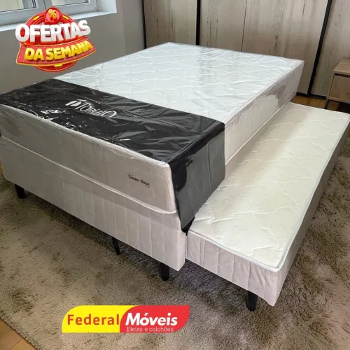 Cama Box Solteiro c/ Auxiliar Colchão + Base 88x188cm Promoção - Temos Crediário 