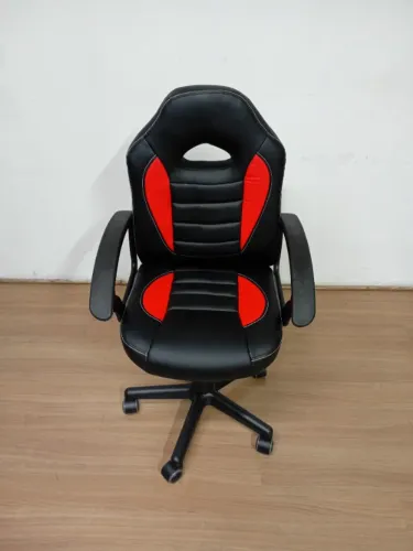 Cadeira Infantil Gamer em Couro PVC Preto com Vermelho