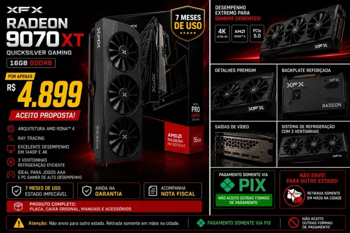 RX 9070 XT XFX Quicksilver 16GB | 6 Meses | GARANTIA + NF