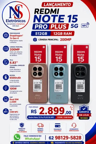 Redmi Note 15 PRO PLUS 5G 512GB / 12GB RAM NOVO LACRADO Entregamos Rápido
