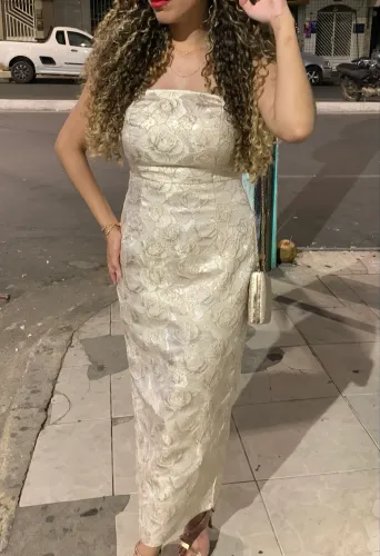 Vestido longo de festa tomara que caia - Jacquard floral - Tam. P (veste M/38)
