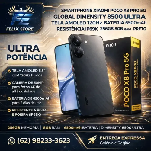 Smartphone Xiaomi Poco X8 Pro 5G 512GB 8GB RAM Global LOJA FISICA NO SETOR COIMBRA