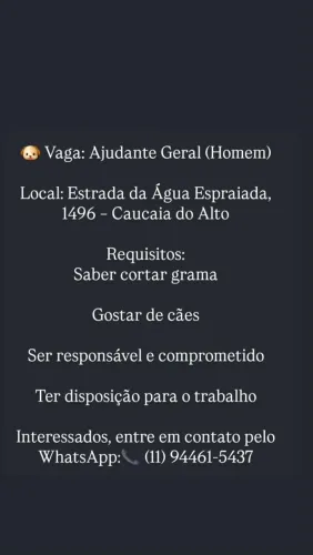 Ajudante Geral hotel pet