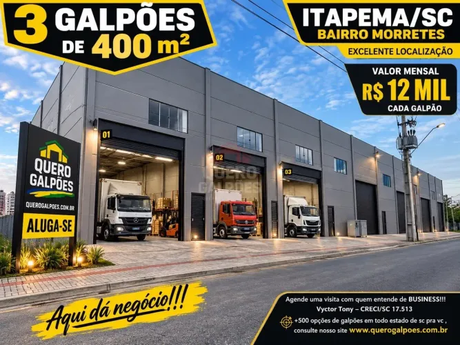 ALUGO GALPÃO COM 400² COM PÉ DIREITO DE 8CM EM ITAPEMA