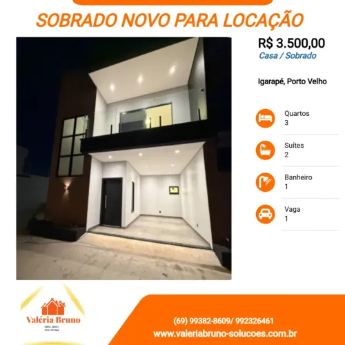 Sobrado para aluguel tem 120 metros quadrados com 3 quartos em Igarapé - Porto Velho - RO