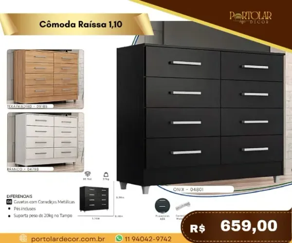 Cômoda Raissa 1,10, a pronta entrega