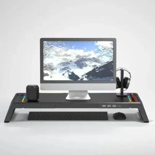 Base Suporte Mesa P/ Elevar Monitor 10 Modo Rgb + 4 Usb Tv