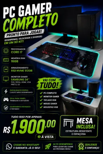 PC Completo, Monitor SAMSUNG, com Kit Gamer Teclado, Mouse e Mouse Pad VAI A MESA