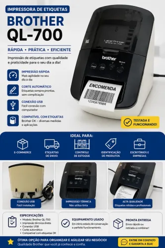 Impressora de Etiquetas Brother QL-700 USB Funcionando