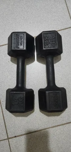 Par de halteres sextavado pintado 14kg cada