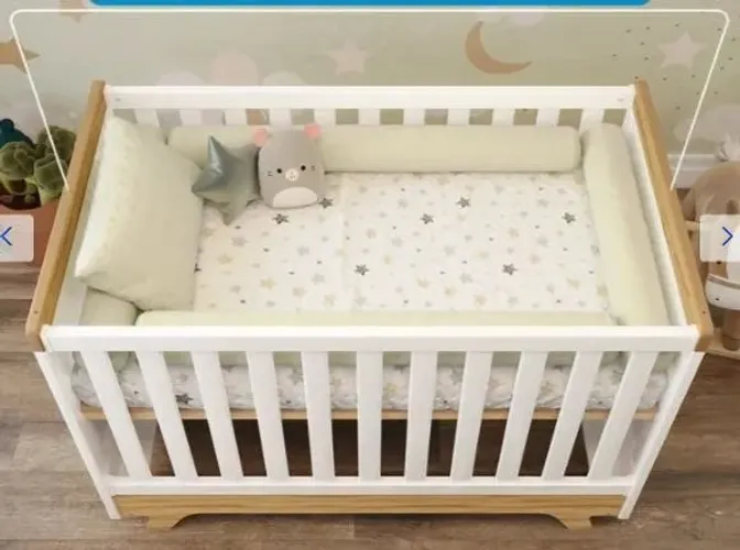 Berço Mini Cama Padrão Americano 2em1 Retrô Móveis Peroba Branco Brilho/Carvalho