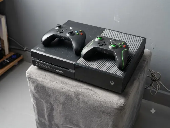 Xbox one + 2 manetes. Rodando jogos digitais