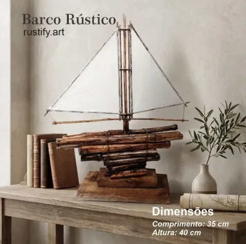 Escultura Decorativa de Barco Rústico - Peça Única