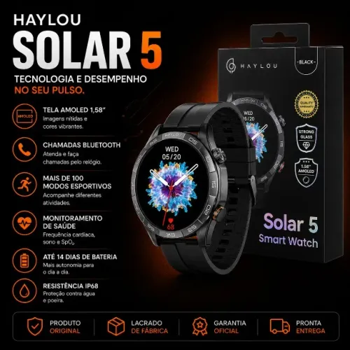 Haylou Solar 5 Smartwatch NFC IP68 com Bateria de Longa Duração