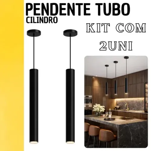 KIT 2 Lustre Pendente Tubo Cilindro 30cm Alumínio Decorações Moderna Slim