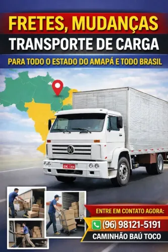 FRETE - MUDANÇA - TRANSPORTE DE CARGAS EM GERAL. PARA TODO O ESTADO DO AMAPÁ E BRASIL 