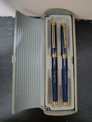 Kit Canetas Crown Talent Azul - Tinteiro E Rollerball + Estojo Original