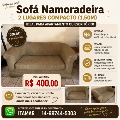 Sofá Namoradeira 2 lugares compacto ( 1,50 M )