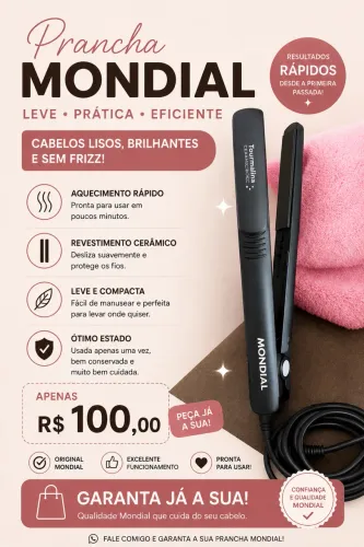     Prancha Mondial funcionando perfeitamente  Possui aquecimento rápido