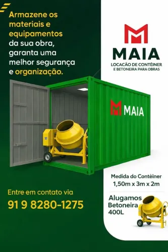 Aluguel de Contêiner e betoneiras para Obras.