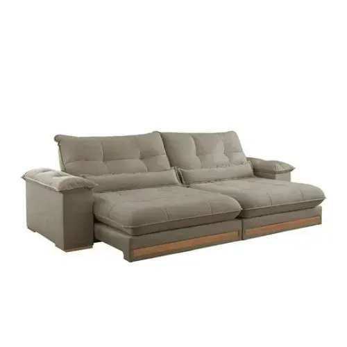 Sofá Reclinável Retrátil Bege Cru Barcelona 4 Lugares