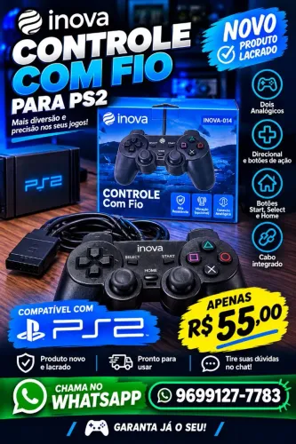 Controle Novo PS2 marca INOVA de primeira linha na Promoção!