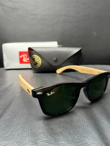 rayban wayfare lente verde armação madeira claro