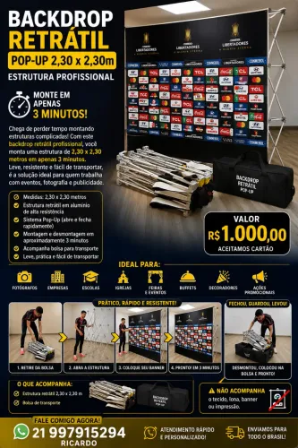 Backdrop retrátil 2,3 x2,3 produto novo