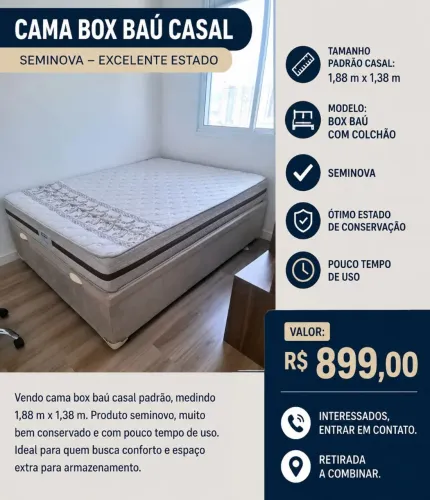 Cama Box Bau Casa Padrão - 1,88 x 1,38 - Otimo Estado