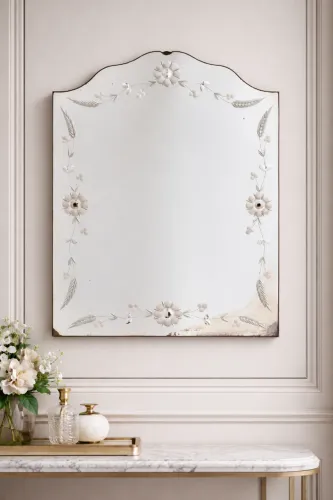 Espelho Vintage Italiano com Jateado Floral e Bisotê | Peça Rara de Decoração | LIQUIDO $