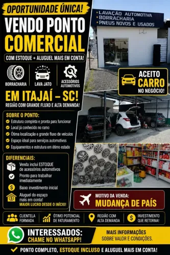 Vendo ponto comercial borracharia e lavação automotiva em av de grande fluxo porteira fech