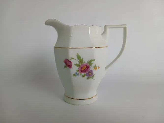 Cremeira Vintage Porcelana Schmidt Rio do Testo Floral Filete Ouro 15cm