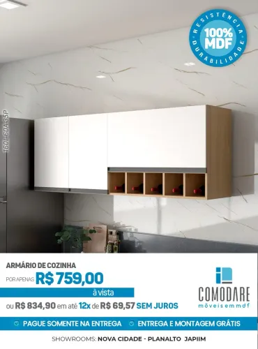 Armário Aéreo de Cozinha 100% MDF com Adega por R$ 759
