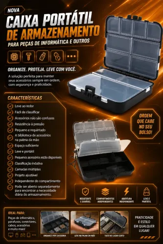 Caixa Portátil de Armazenamento para peças de Informática e outros (NOVO/LACRADO!)