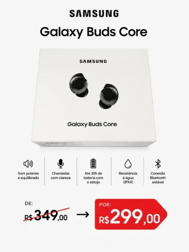 Samsung Galaxy Buds Core Lacrado - Bluetooth, Até 35h Bateria R$299