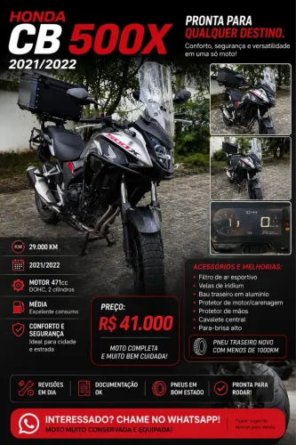 CB 500X 2022 - Oportunidade! Completa c/ Acessórios + Pneu Novo - R$ 41.000