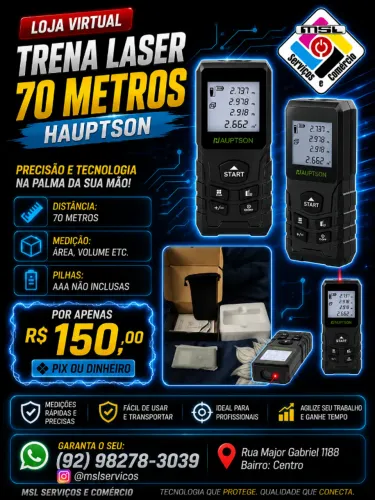 Trena Laser HAUPTSON 70 Metros - Medição Rápida, Precisa e Profissional