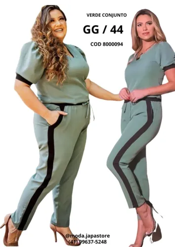 Conjunto feminino 44 novo verde, blusa manga curta princesa com calça. novo