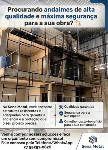 Andaimes, sapatas, pranchas e guarda corpos.