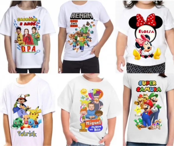 Camisas personalizadas com foto e tema da festa