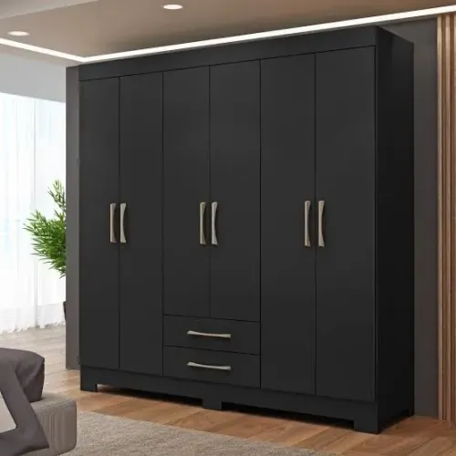 Guarda Roupa Casal 6 Portas 2 Gavetas preto