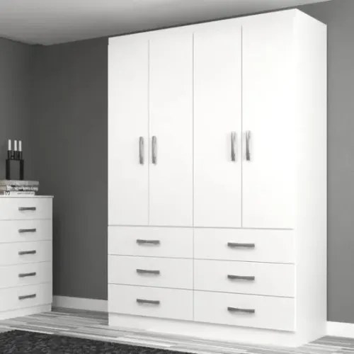 Guarda-Roupa 4 Portas Branco treviso 6 gavetas 1.00CM / ENTREGA HOJE MESMO - LIGUE AGORA