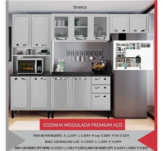 Cozinha Modulada Premium Aço Branca