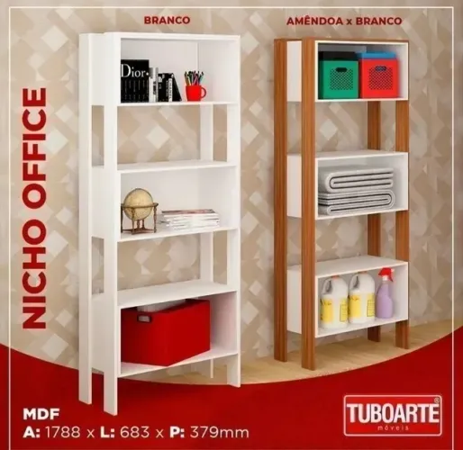Nicho Office Branco 5 Prateleiras - MDF -  Ideal para organizar livros, objetos decorativo
