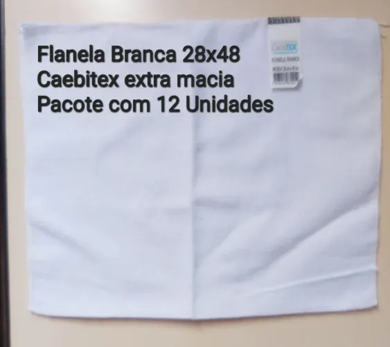Flanela branca 28x48,pacote c 12 unid. Caebitex