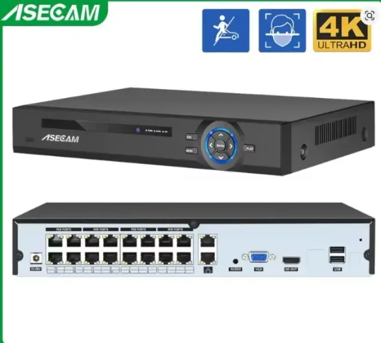 16 Canais 8MP 4K Gravador NVR 48V POE Onvif H.265 Detecção de Rosto IP
