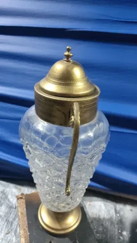 ÂNFORA DECANTE ANTIGA EM METAL ESPESSURADO A PRATA ITALIANA